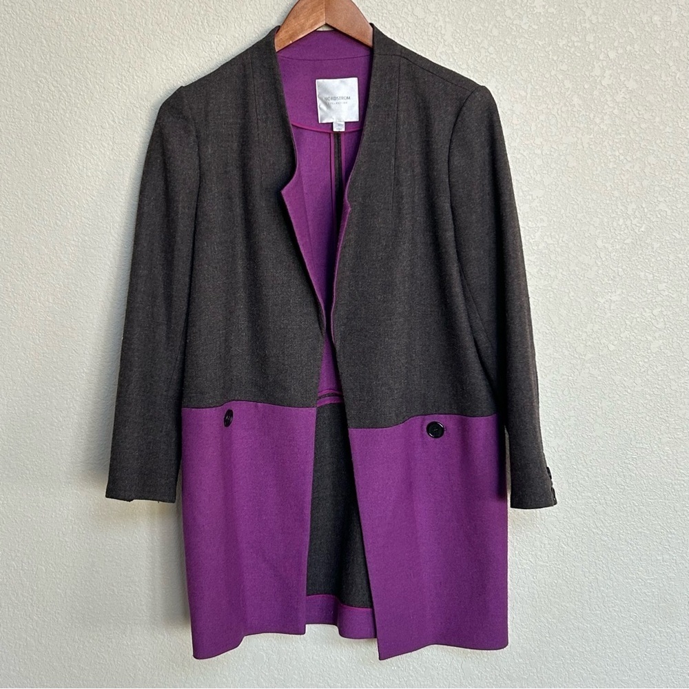 Nordstrom Collection‎ Coat Open Long Sleeve Wool Blend Colorblock Size Small